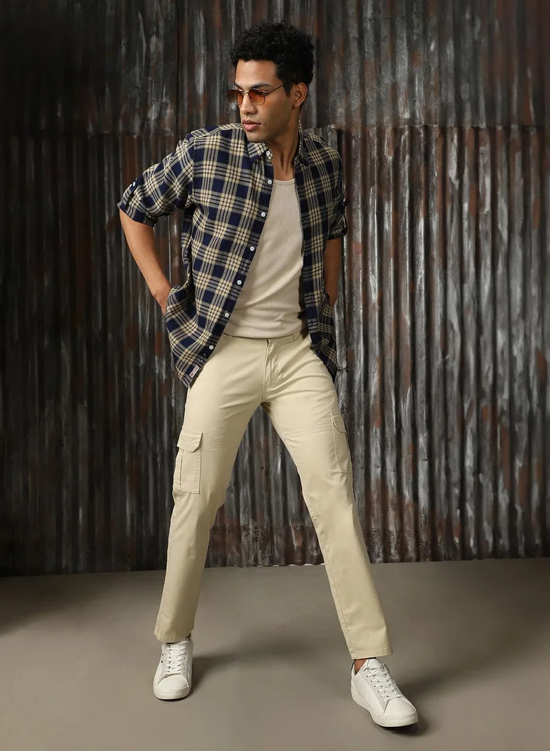 HIGH STAR Men's Multicoloured 100% Cotton Checkered Button Down Shirt