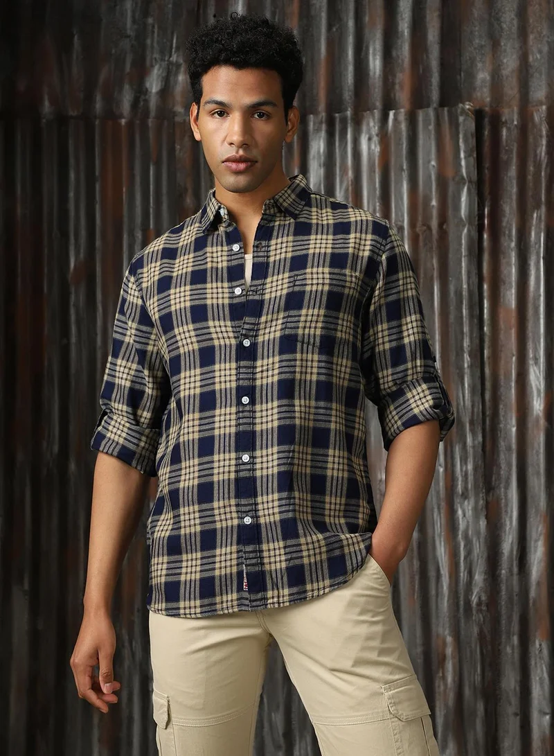 هاي ستار Men's Multicoloured 100% Cotton Checkered Button Down Shirt