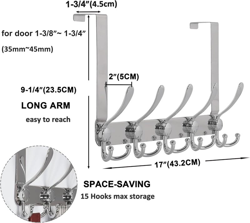 Dseap Over the Door Hook Hanger - 5 Tri Hooks, Heavy Duty Over the Door Towel Rack Coat Rack for Clothes Hat Towel,Chromed - Image 3