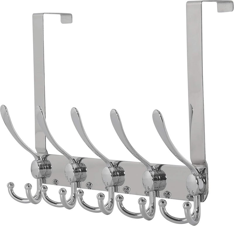 Dseap Over the Door Hook Hanger - 5 Tri Hooks, Heavy Duty Over the Door Towel Rack Coat Rack for Clothes Hat Towel,Chromed - Image 1