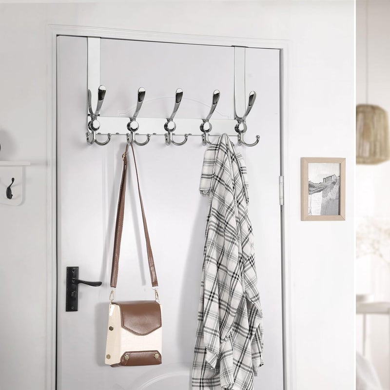 Dseap Over the Door Hook Hanger - 5 Tri Hooks, Heavy Duty Over the Door Towel Rack Coat Rack for Clothes Hat Towel,Chromed - Image 5