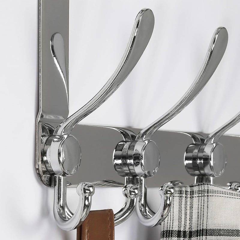 Dseap Over the Door Hook Hanger - 5 Tri Hooks, Heavy Duty Over the Door Towel Rack Coat Rack for Clothes Hat Towel,Chromed - Image 2