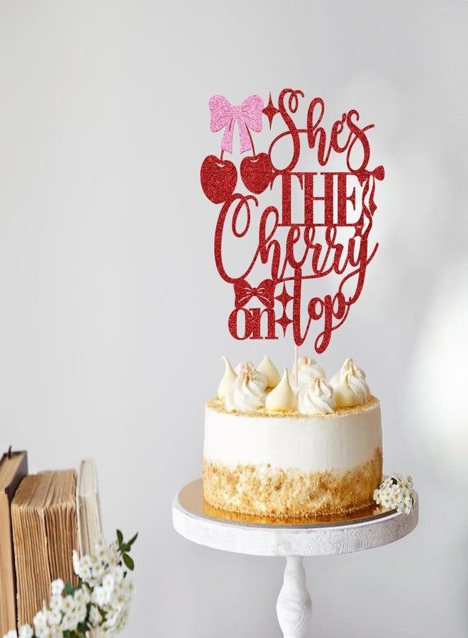 Bekaterea She's the Cherry on Top Bridal Shower cake topper, Cherry Theme Bachelorette Party Decorations Cherries Birthday Party Banner Red Fruit Engagement Party Decor for Bridal Shower Bachelorette Birthday - Image 4