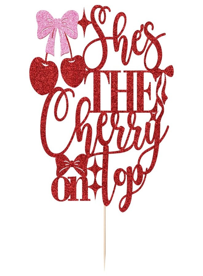 Bekaterea She's the Cherry on Top Bridal Shower cake topper, Cherry Theme Bachelorette Party Decorations Cherries Birthday Party Banner Red Fruit Engagement Party Decor for Bridal Shower Bachelorette Birthday - Image 1
