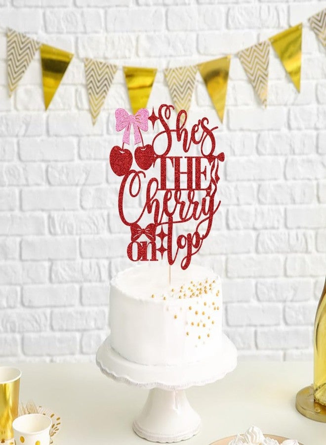 Bekaterea She's the Cherry on Top Bridal Shower cake topper, Cherry Theme Bachelorette Party Decorations Cherries Birthday Party Banner Red Fruit Engagement Party Decor for Bridal Shower Bachelorette Birthday - Image 5