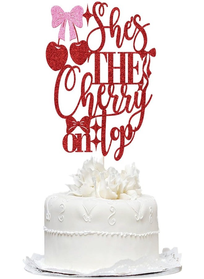 Bekaterea She's the Cherry on Top Bridal Shower cake topper, Cherry Theme Bachelorette Party Decorations Cherries Birthday Party Banner Red Fruit Engagement Party Decor for Bridal Shower Bachelorette Birthday - Image 3