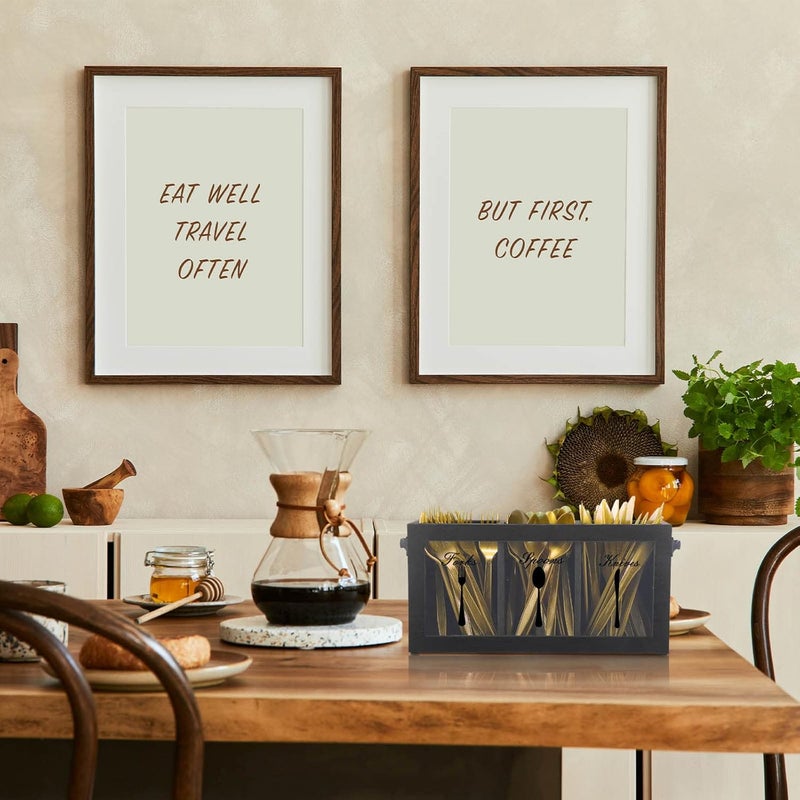 Nuenen Wooden Silverware Caddy Flatware Cutlery Holder Rustic Spoon Fork and Knife Countertop Holder 3 Section Flatware Dispenser Utensil Organizer Containers for Home Kitchen Restaurant - Image 5