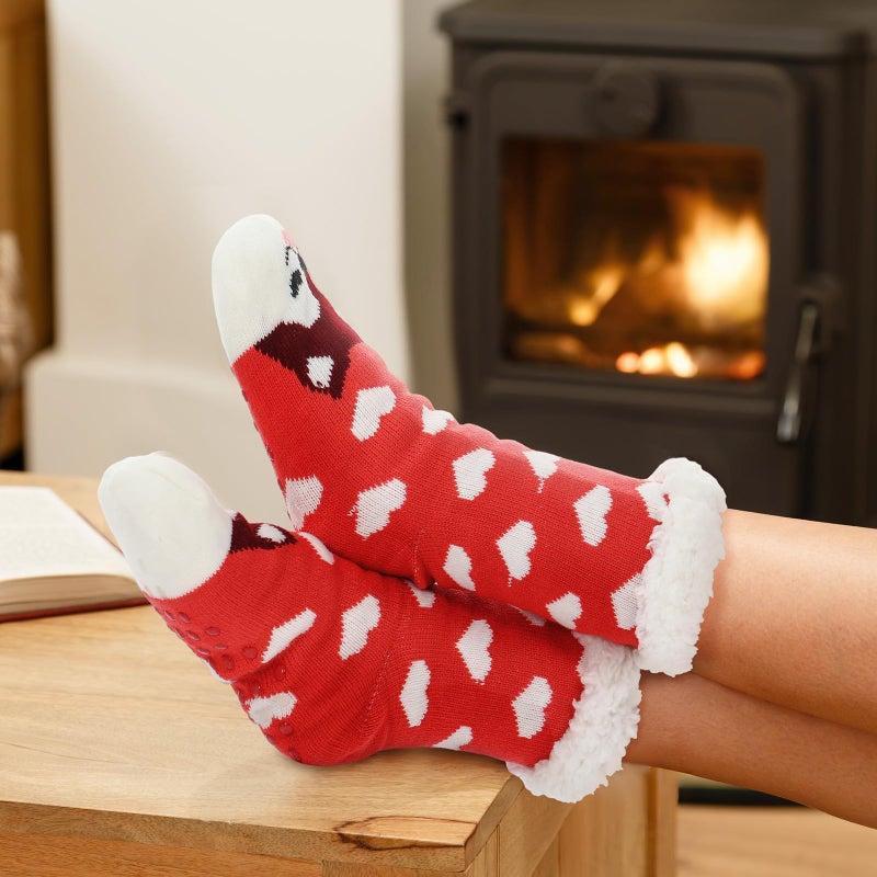 Funnysoft 3 Pairs Valentines Fuzzy Slipper Socks for Women Heart Cute Patterns Warm Fluffy Winter Thick Thermal Plush Socks Non Slip House Stocking for Valentines Galentines Day Gifts - Image 2