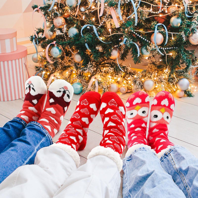 Funnysoft 3 Pairs Valentines Fuzzy Slipper Socks for Women Heart Cute Patterns Warm Fluffy Winter Thick Thermal Plush Socks Non Slip House Stocking for Valentines Galentines Day Gifts - Image 3