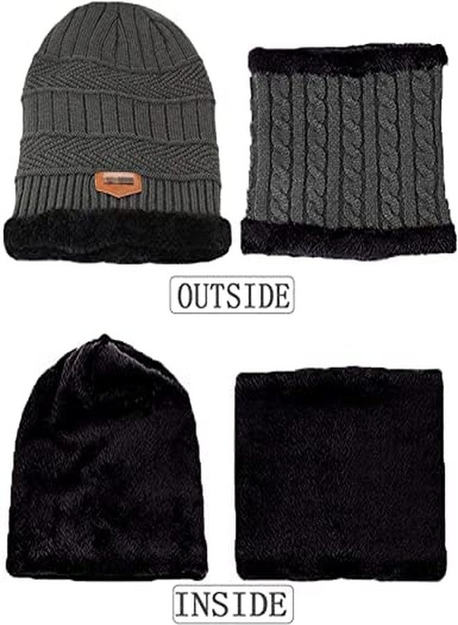 CHACKO Standard 2Pcs Kids Girl's Winter Warm Knitted Cap with Fleece Scarf Set|Neckwarmer|Fleece Lining Cap with Neckwarmer (Free size_Grey) - Image 3