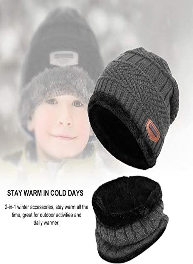 CHACKO Standard 2Pcs Kids Girl's Winter Warm Knitted Cap with Fleece Scarf Set|Neckwarmer|Fleece Lining Cap with Neckwarmer (Free size_Grey) - Image 4