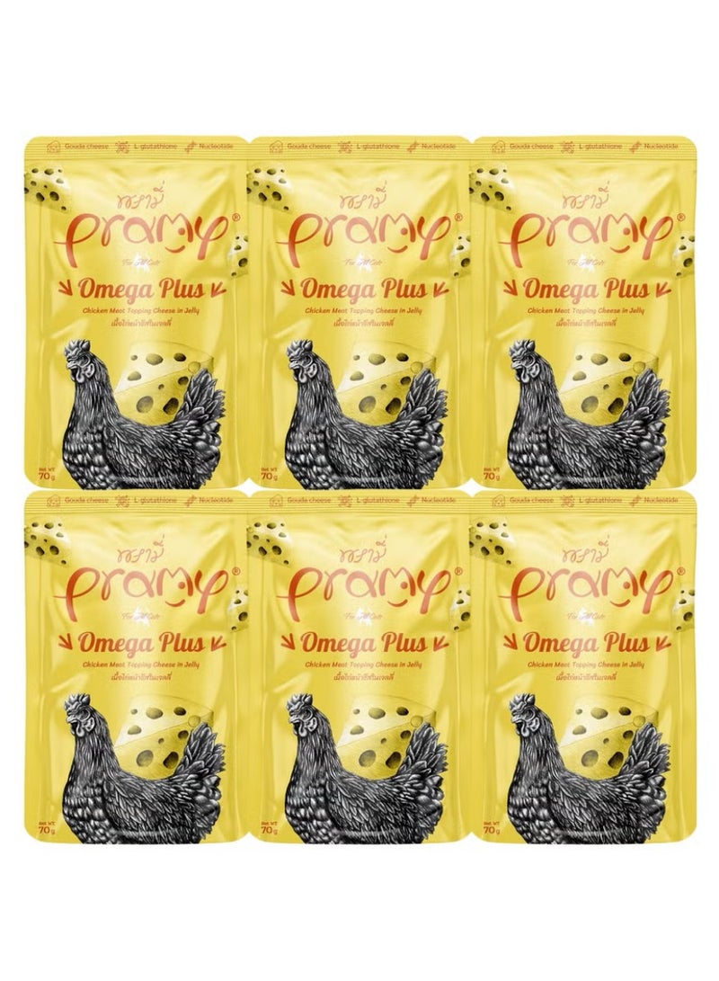 Pramy Cat Wet Food With Chicken And Cheese Flavor For All Life Stages- 6x70g - Enriched with Omega 3, 6 & 9 for Skin & Coat Health – High-Protein, Nutritious Wet Cat Food - Image 1