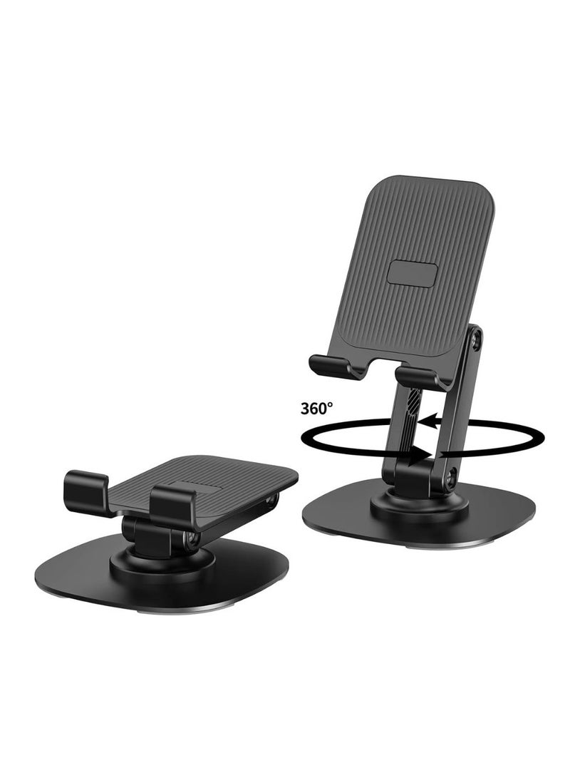 Metal Foldable Rotatable Phone Stand with 360° Swivel Base – Adjustable Height Metal Desktop Holder for Smartphones and Tablets - Image 1