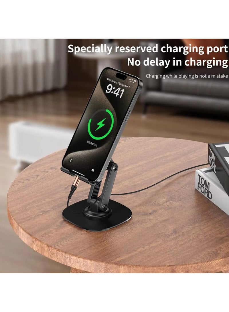 Metal Foldable Rotatable Phone Stand with 360° Swivel Base – Adjustable Height Metal Desktop Holder for Smartphones and Tablets - Image 2