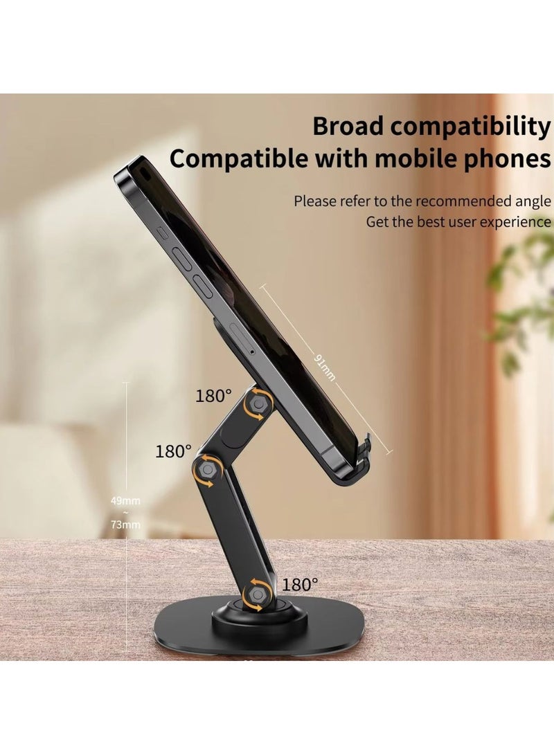 Metal Foldable Rotatable Phone Stand with 360° Swivel Base – Adjustable Height Metal Desktop Holder for Smartphones and Tablets - Image 4