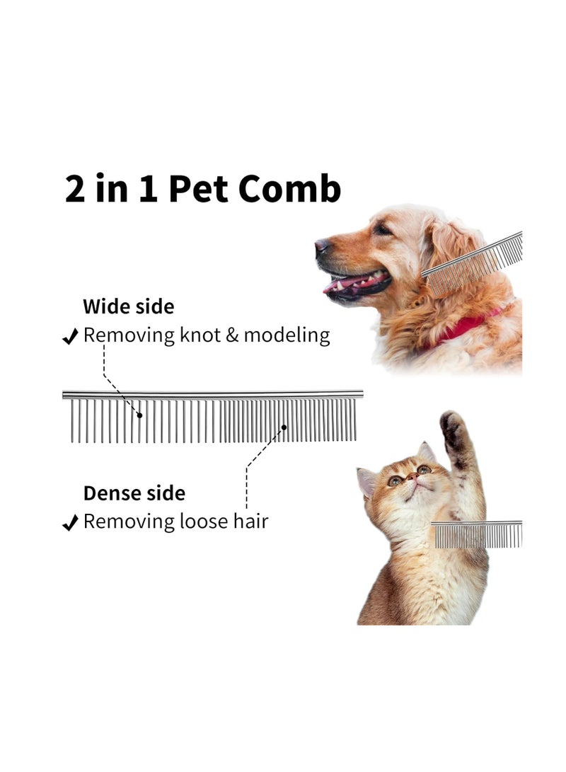 2PCS Dog and Cat Brush, Stainless Steel Dog Grooming Comb Kit, Detangler Deshedding Brush for Long Haired Dogs＆Cats, Dog Tangles Metal Comb＆Knots Hair Remover for Dog＆Cat Undercoat 6.4" 7.5 - Image 5