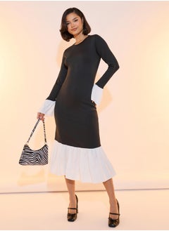Take Two Contrast Hem Round Neck Bodycon Midi Dress  - Image 4