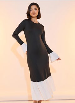 Take Two Contrast Hem Round Neck Bodycon Midi Dress  - Image 5