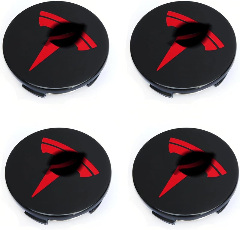 Tesheer Wheel Center Hub Cap Kit with Tesla Emble Brand Center Caps for Model 3 Model Y with 20 Lug Nut Covers (4PCS) (Red) - Image 1