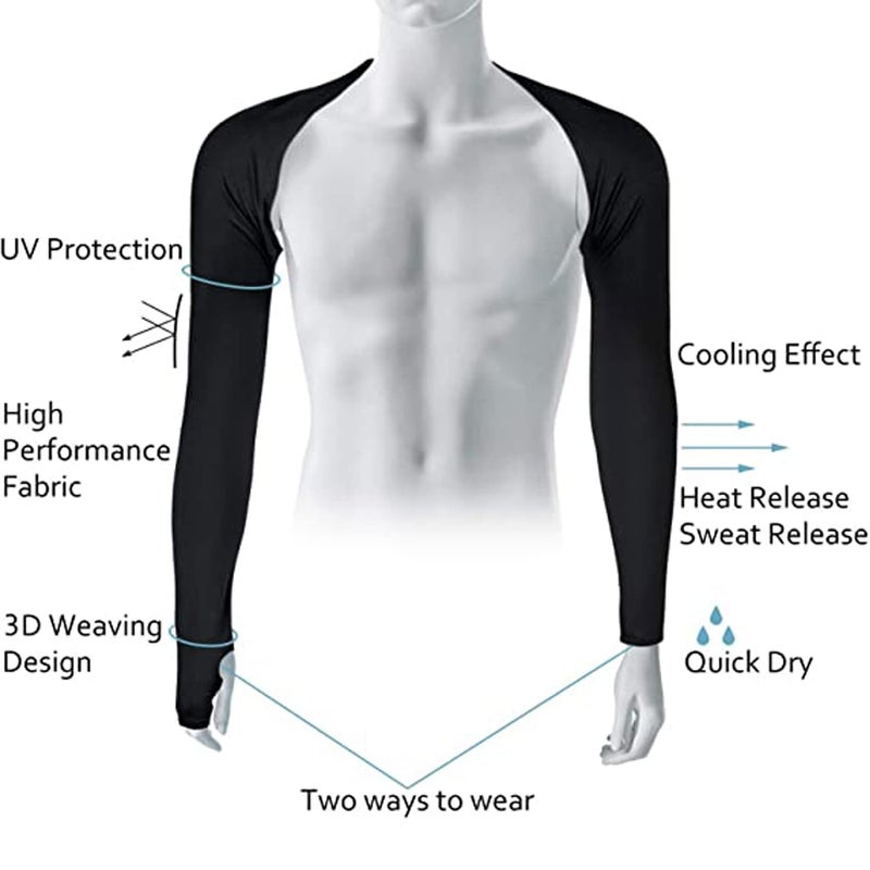 HomTop Cool Shawl Arm Covers 2-Pack Sun Protection with Finger Holes UV Protection Arm Covers for Golf (black) One size fits all - Image 3