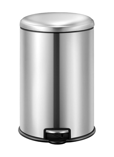 EKO 12L Pedal Bin Serene - Silver | Compact Step Round Bin with Soft-Close Lid | Fingerprint-Resistant Finish | Removable Inner Liner | Bag Stabilizer
