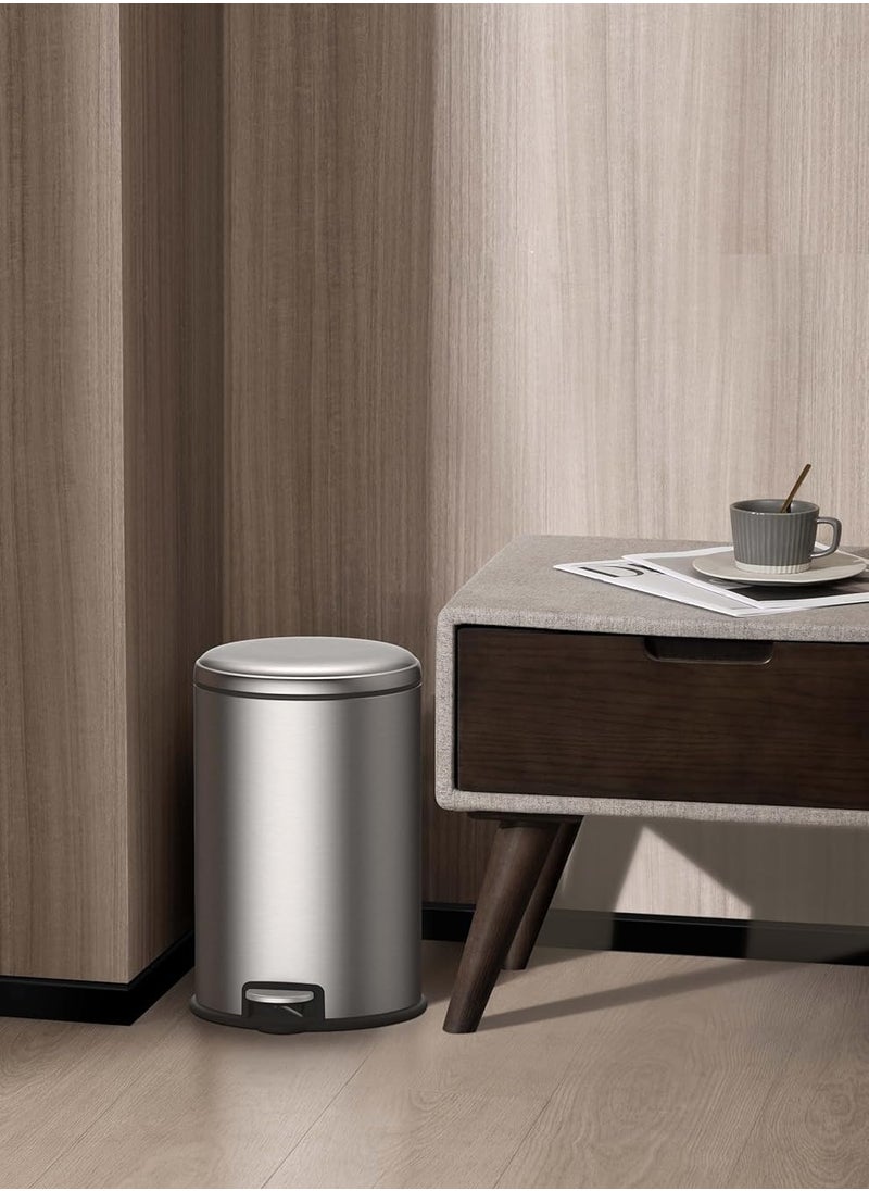 EKO - EKO 12L Pedal Bin Serene - Silver | Compact Step Round Bin with Soft-Close Lid | Fingerprint-Resistant Finish | Removable Inner Liner | Bag Stabilizer - Image 1