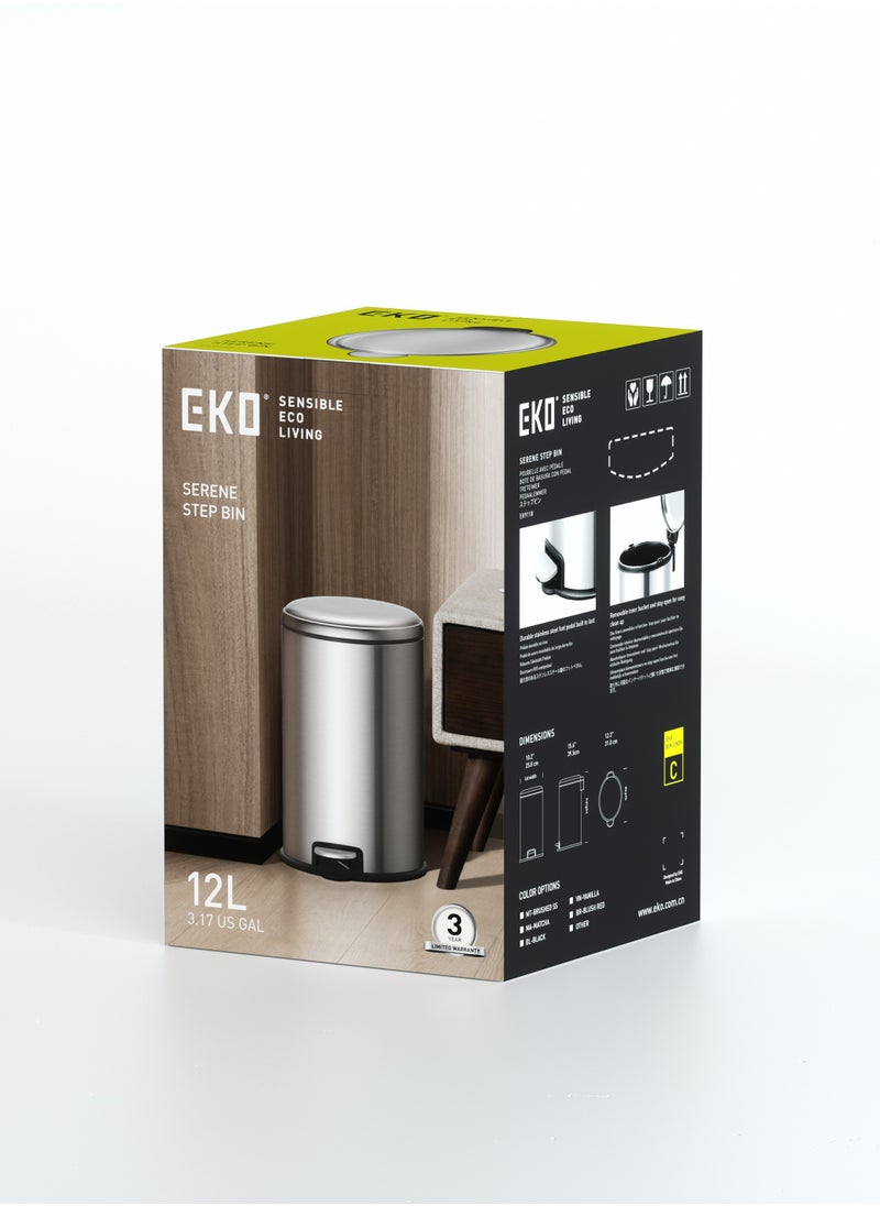 EKO - EKO 12L Pedal Bin Serene - Silver | Compact Step Round Bin with Soft-Close Lid | Fingerprint-Resistant Finish | Removable Inner Liner | Bag Stabilizer - Image 1