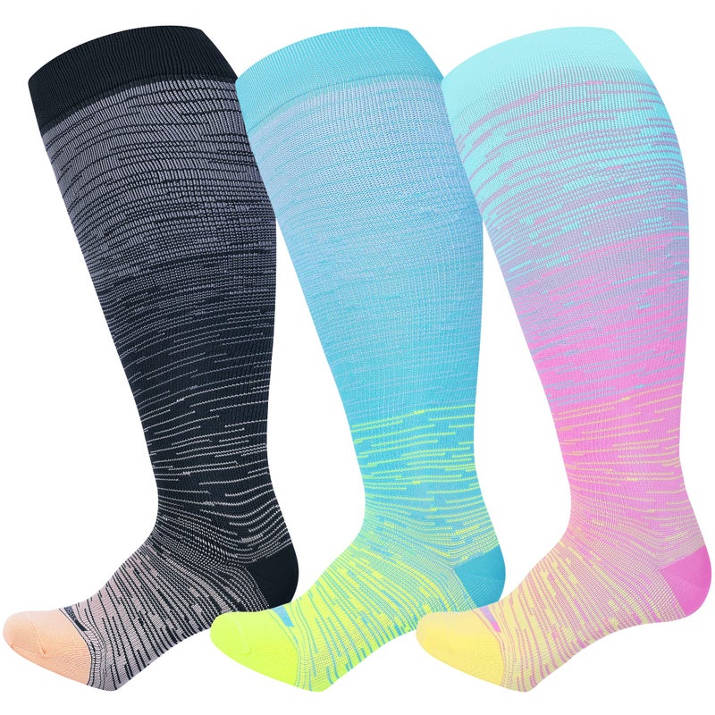 LEVSOX Wide Calf Compression Socks for Women Men Plus Size 15-20 mmHg Extra Large Knee High Support Sock for Nurses Pregnant Travel - Image 1