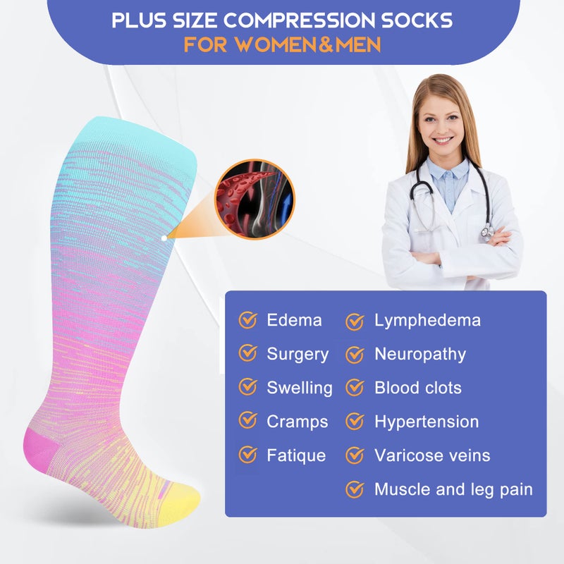 LEVSOX Wide Calf Compression Socks for Women Men Plus Size 15-20 mmHg Extra Large Knee High Support Sock for Nurses Pregnant Travel - Image 5