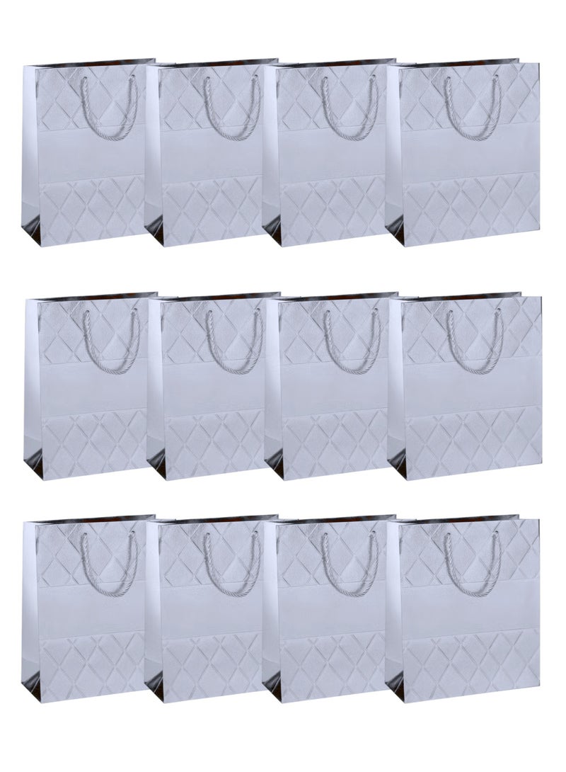 Toshionics 12PCS Luxury Metallic Gift Bags – Premium Quilted Diamond Embossed Paper Bags with Smooth Center Band, Shiny Rope Handles & Wide Gusset | 30×12×40CM | MI-80254 - Image 1
