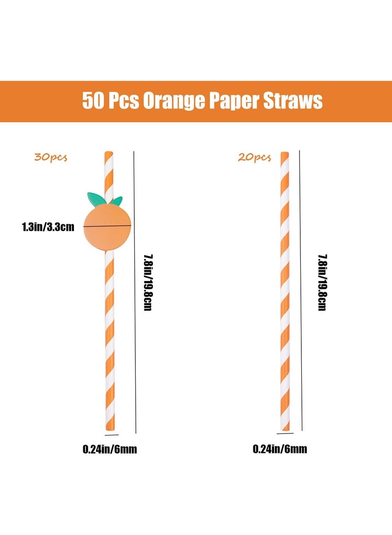ChicAbode 50 Pcs Orange Striped Paper Straws Disposable Drinking Straws Orange Fruit Straws for Fall Leaf Autumn Wedding Baby Shower Decorations Birthday Party Supplies, 0.24 X 7.76 Inches - Image 3