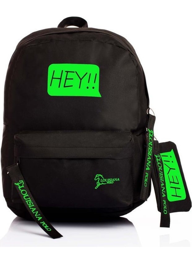 Louisiana Polo - Laptop Compartment School Bag Hey!!! Black Green 1525 - Image 1