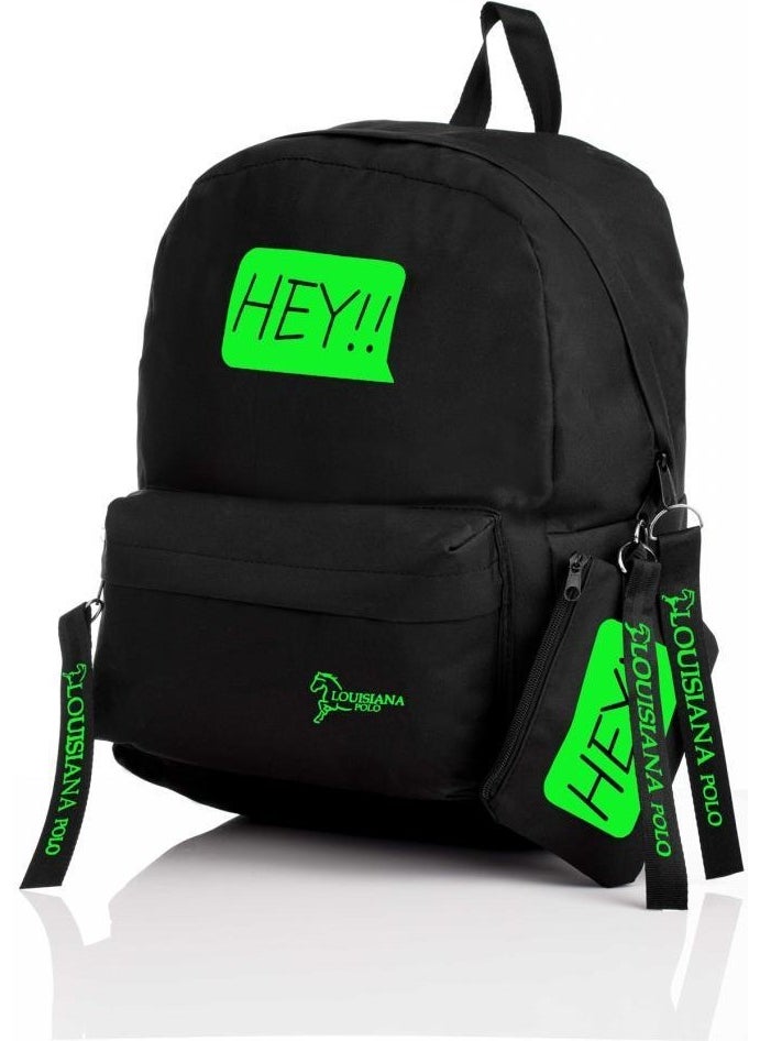 Louisiana Polo - Laptop Compartment School Bag Hey!!! Black Green 1525 - Image 1