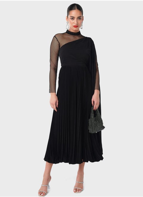 One Sided Pleated Cape Dress
