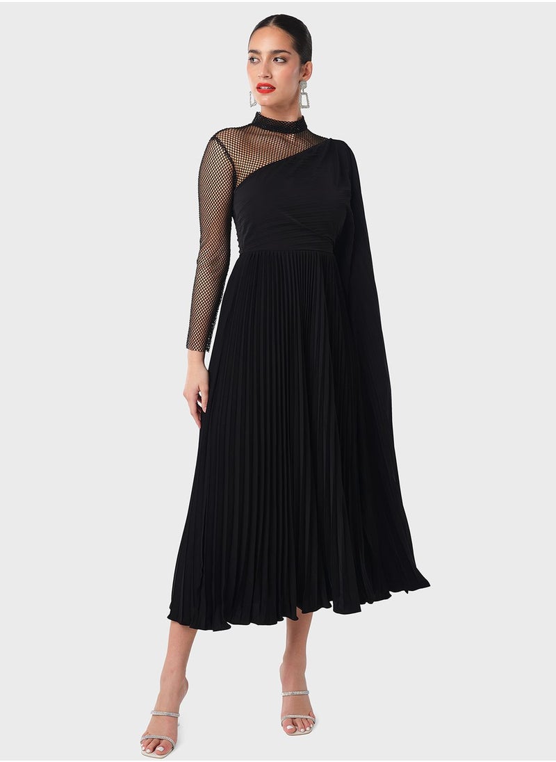 Threadz by Ajooni - One Sided Pleated Cape Dress - Image 1
