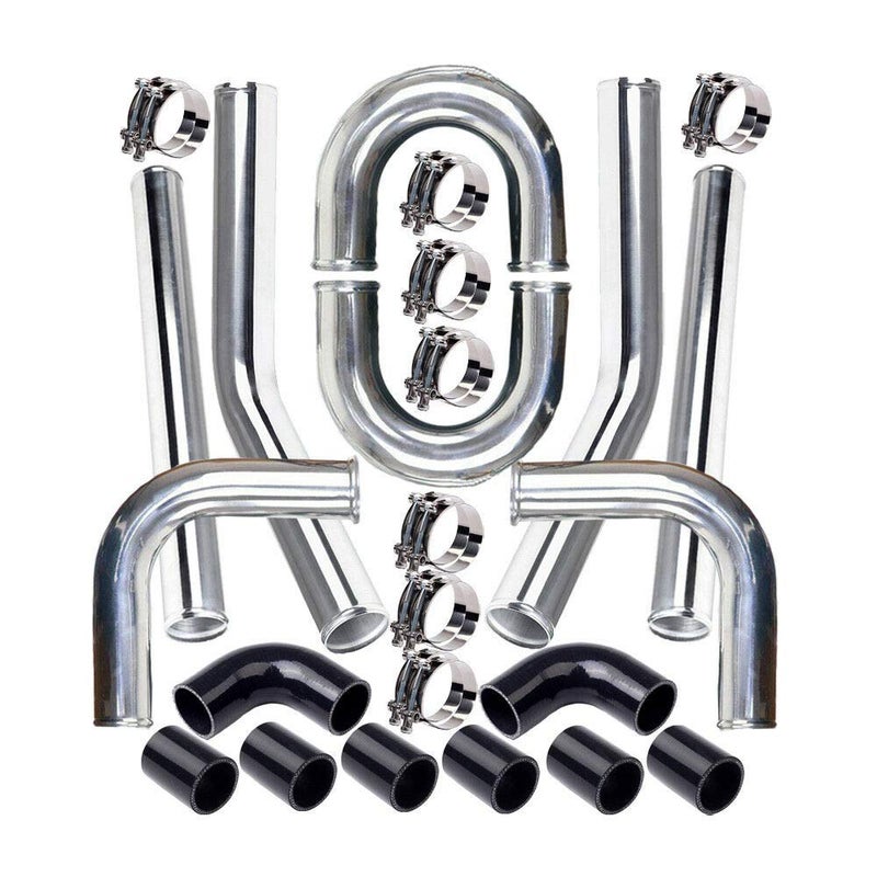 MOOSUN Universal 3 Inch Aluminum Intercooler Piping UPipe Kit with Coupler Black and TClamps