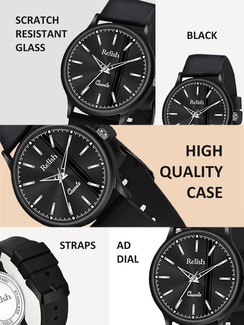 Relish Gift Combo Box Analog Silicone Strap Watch, Black Wallet, Belt and Sunglasses - Image 3