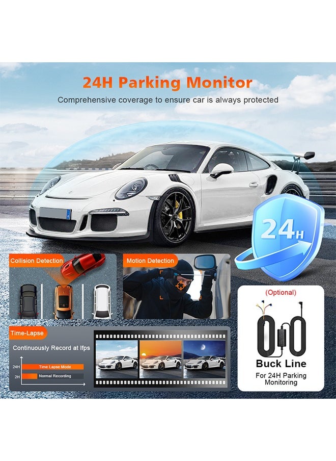 Gasin - Dash Cam set for car, 4K + 1080P Super Night Vision camera, with 64G SD card and GPS module, Connect phone by build-in WIFI, loop recording - Image 1