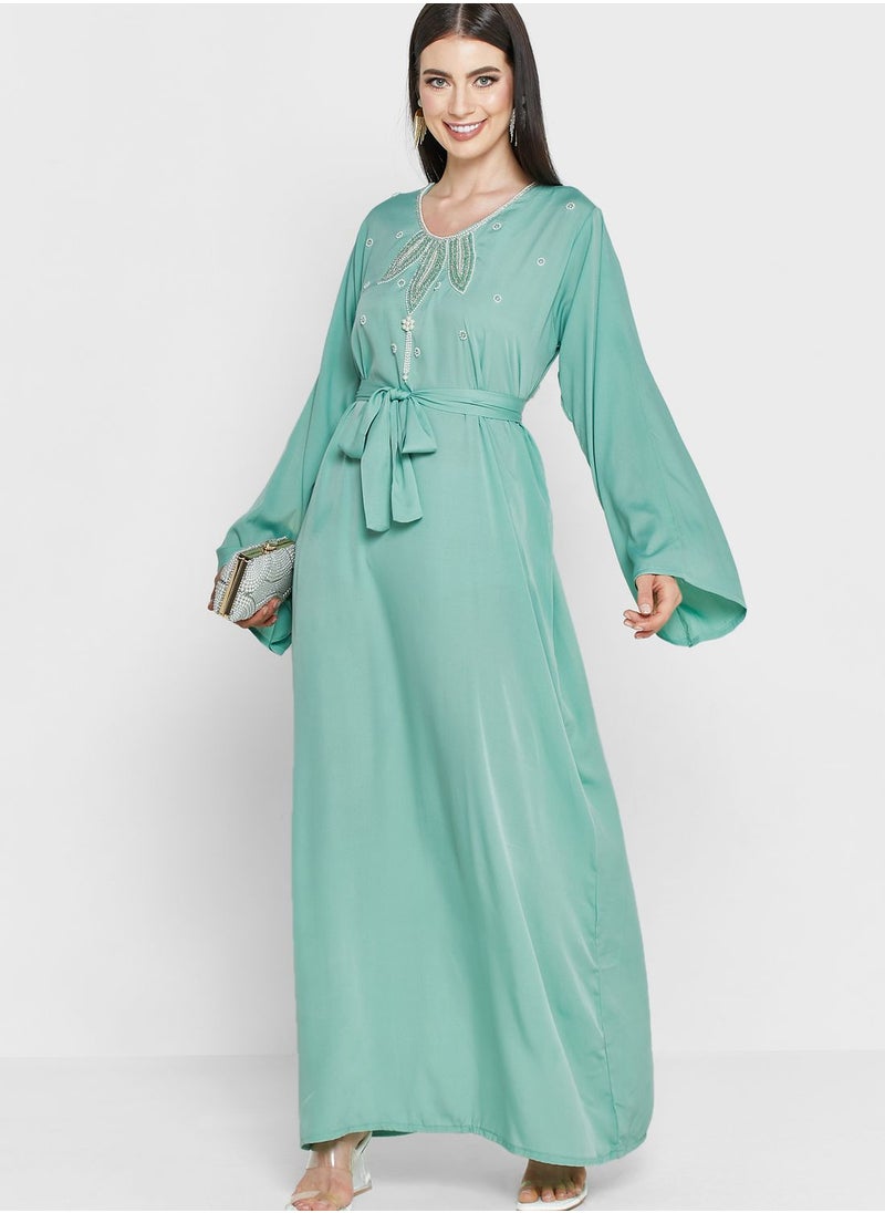 hayas closet - Embroidered Belted Jalabiya - Image 1