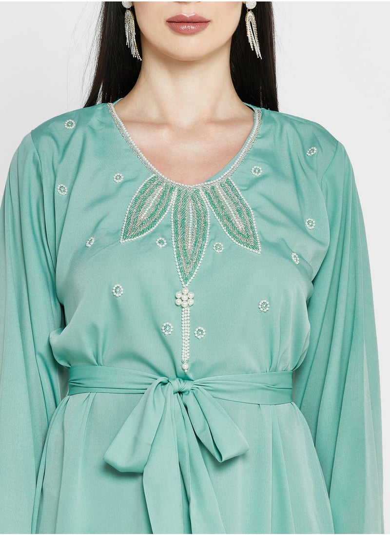 hayas closet - Embroidered Belted Jalabiya - Image 1