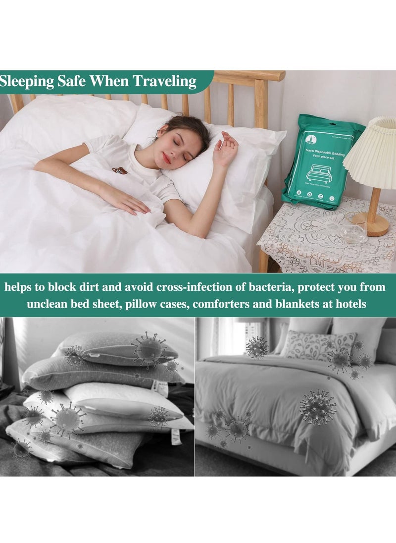 SYOSI - Disposable Bed Sheets Travel Sheets for Hotel Disposable Sheets for Bed Travel Bedding Cover Portable Sheet with 1Quilt Cover, 1 Sheet and 2 Pillowcase for Travel Business Trip Spa Hotel(4PCS a Set ) - Image 1