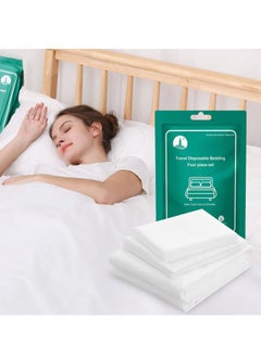 Disposable Bed Sheets Travel Sheets for Hotel Disposable Sheets for Bed Travel Bedding Cover Portable Sheet with 1Quilt Cover, 1 Sheet and 2 Pillowcase for Travel Business Trip Spa Hotel(4PCS a Set )