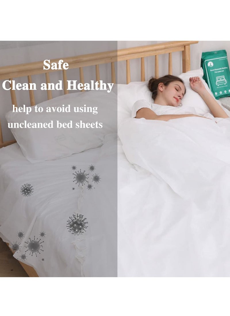 SYOSI - Disposable Bed Sheets Travel Sheets for Hotel Disposable Sheets for Bed Travel Bedding Cover Portable Sheet with 1Quilt Cover, 1 Sheet and 2 Pillowcase for Travel Business Trip Spa Hotel(4PCS a Set ) - Image 1