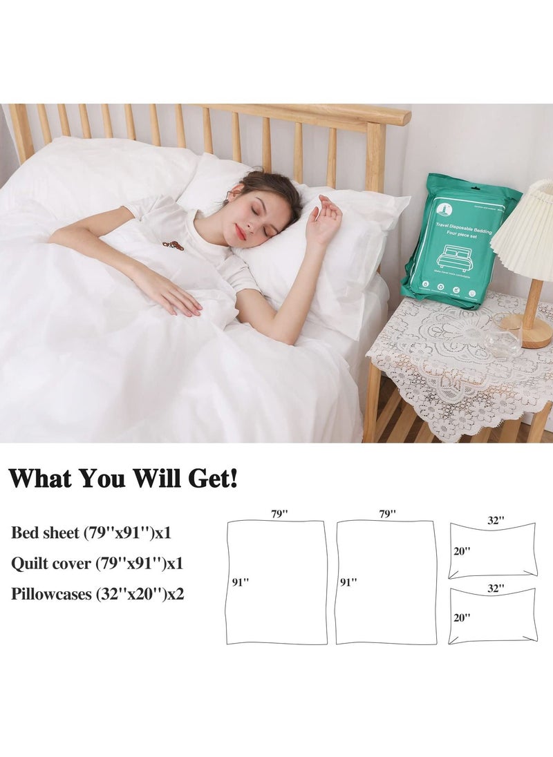 SYOSI - Disposable Bed Sheets Travel Sheets for Hotel Disposable Sheets for Bed Travel Bedding Cover Portable Sheet with 1Quilt Cover, 1 Sheet and 2 Pillowcase for Travel Business Trip Spa Hotel(4PCS a Set ) - Image 1