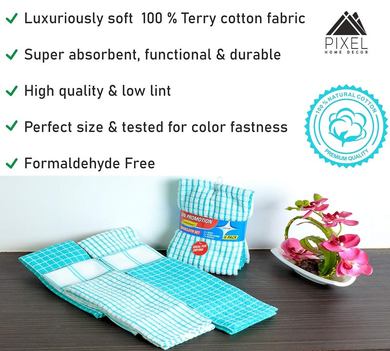 Pixel Home 6 Pieces Cotton Multi-Purpose Terry and Waffle Dish Cloths Set - Image 4