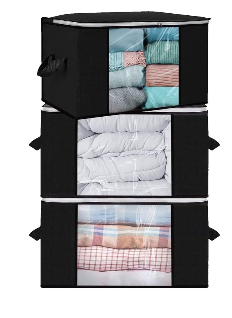 eBasket (3 pieces) Storage bag for organizing and storing clothes, blankets, and all furnishings (black color) made of capitone  - Image 1