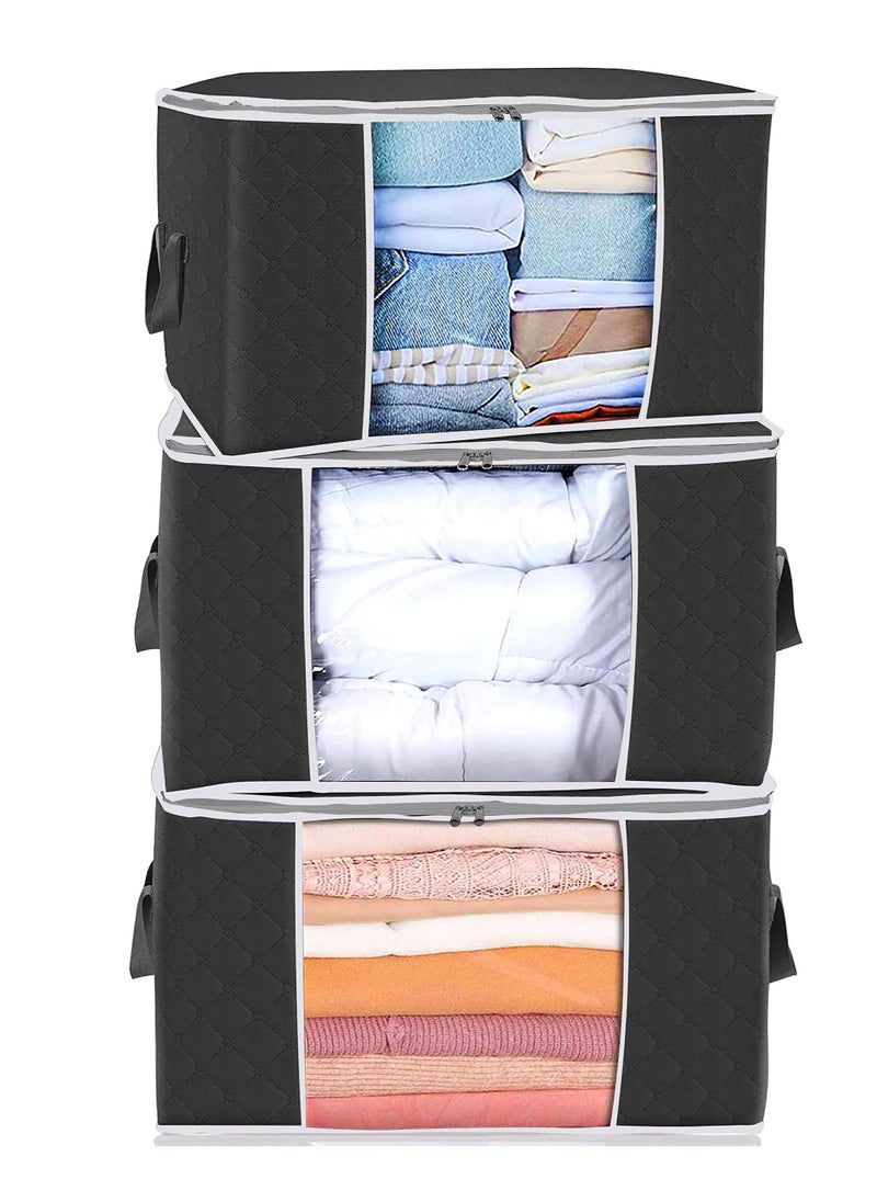 eBasket (3 pieces) Storage bag for organizing and storing clothes, blankets, and all furnishings (black color) made of capitone  - Image 2