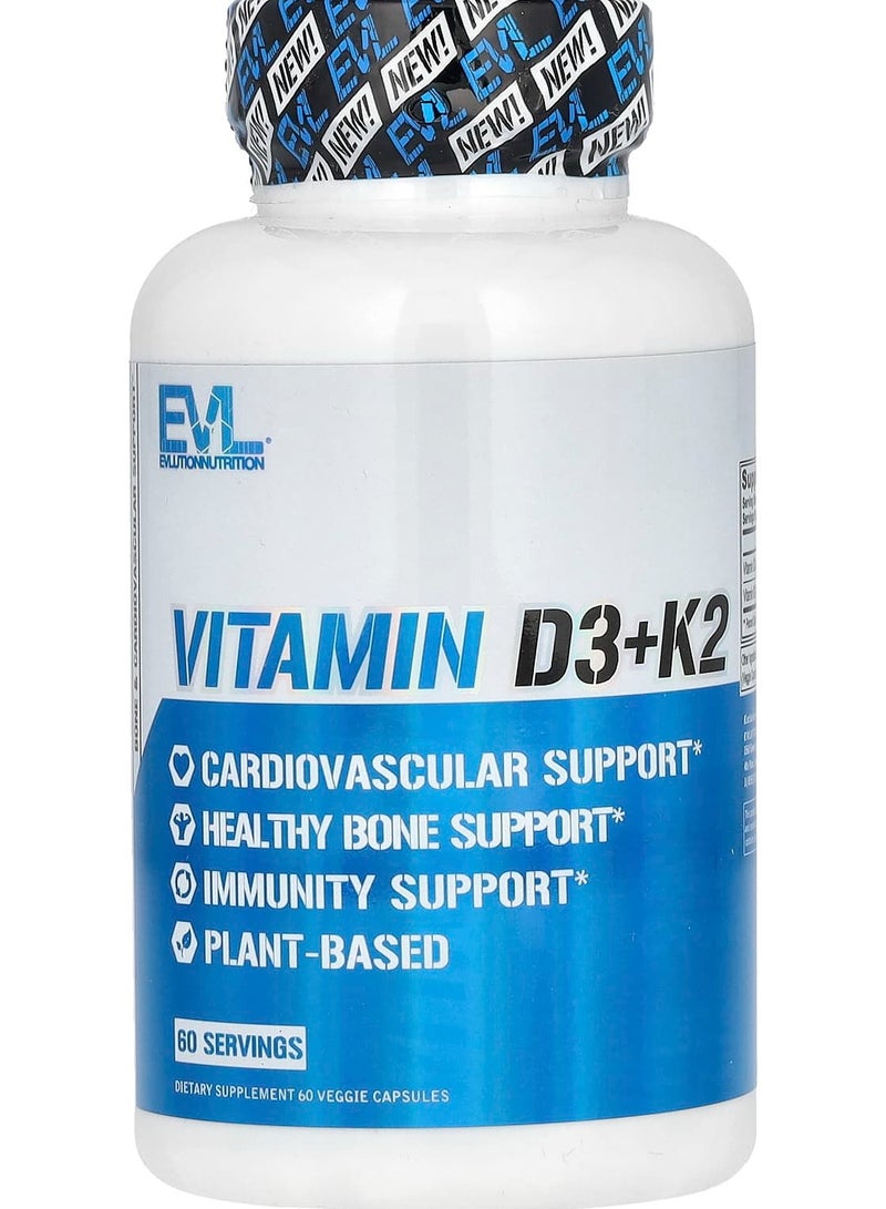 EVLUTION NUTRITION Vitamin D3+K2, 60 Veggie Capsules