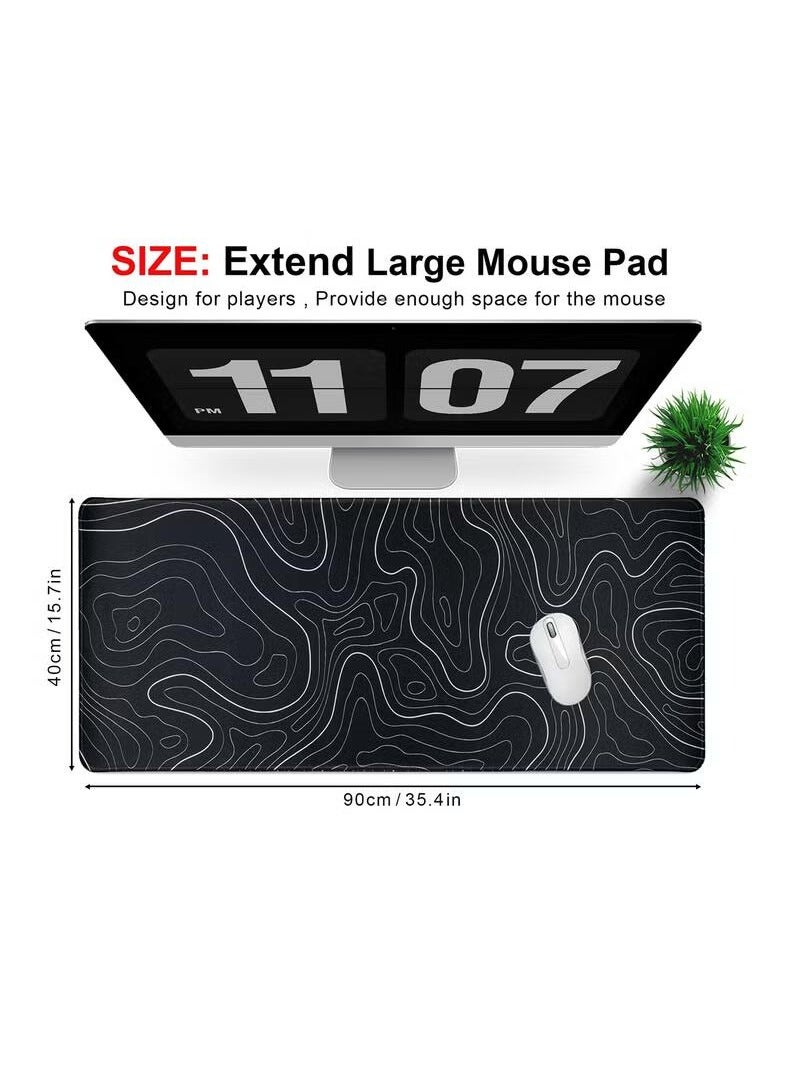 لوحة ماوس كبيرة مقاس 800*300*3 مم، وسادة ماوس ألعاب مضادة للانزلاق، حصيرة مكتبية لأجهزة الكمبيوتر المحمول أبيض/أسود - view 2