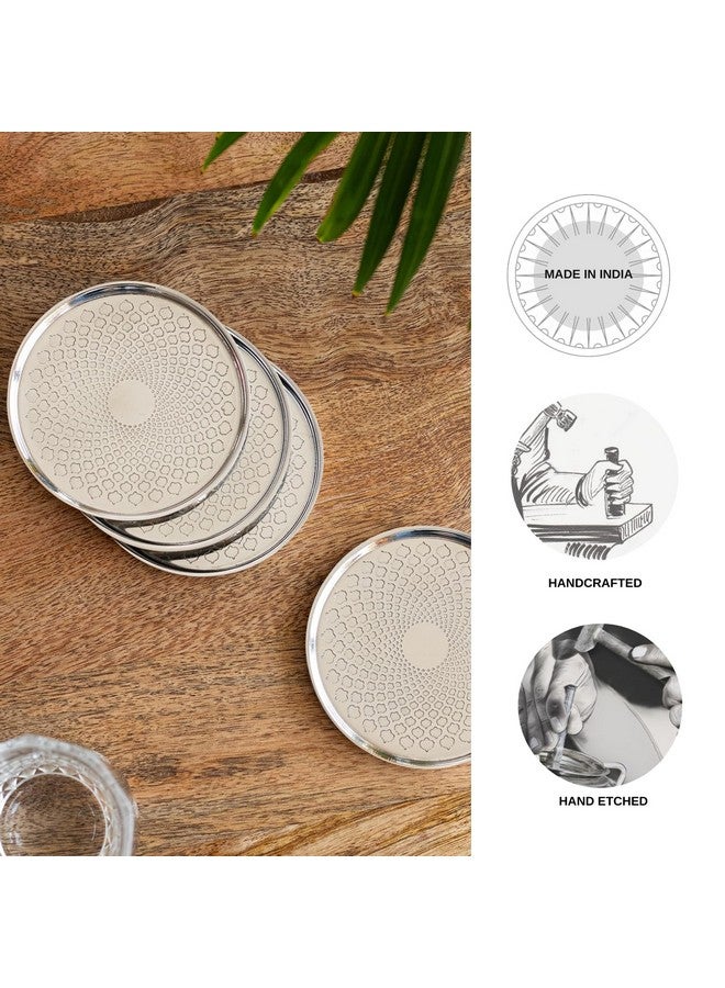 ExclusiveLane 'Mughal Arc' Hand-Etched Stainless Steel Coasters for Cups Tea Coasters for Glasses Dining Table Coaster for Hot Pots Tableware (Set of 4, Silver) - Image 4